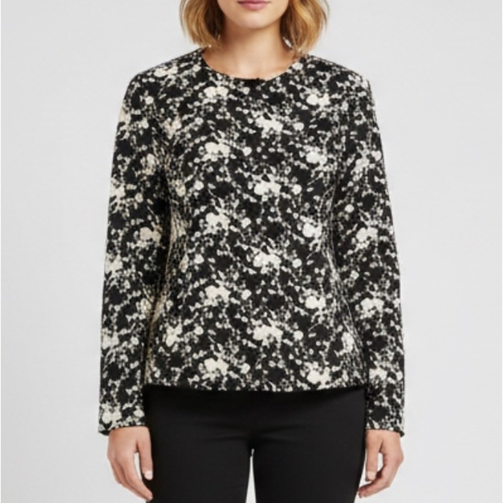COLDWATER CREEK Black/Cream FLORAL DESIGN Hidden Buttons CUFFS Jacket/Blazer 14